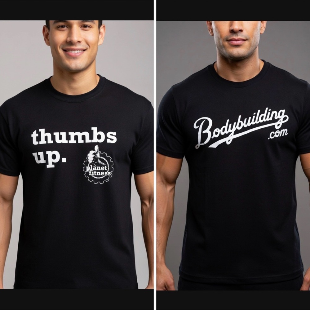 Bundle Of 2 Bodybuilding.com & Gildan Planet Fitness Gym Black T-Shirt Men Sz M